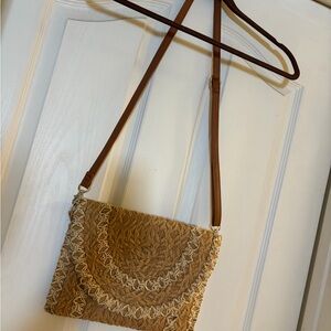 Stylish Tan Woven Crossbody Bag